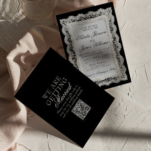 Convites Casamento QR Code Renda Marrom Chocolate Dinheiro