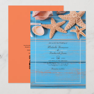 Convites Casamento QR Code RSVP Praia Turquesa e Coral