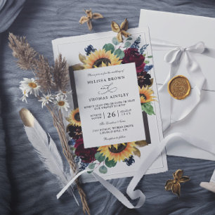 Convites Casamento QR Code Rústico Elegante com Girassol Ec