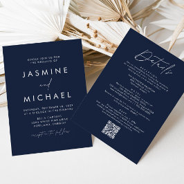 Convites Casamento QR Code Tudo Em Um Marinha Roteiro Moder