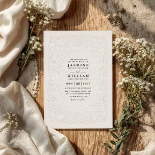 Convites Casamento QR Code Vintage Elegante Embutido Orname
