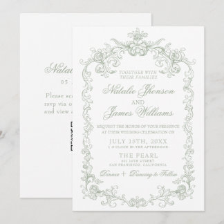 Convites Casamento QR Code Vintage em Verde Salvia Dinheiro