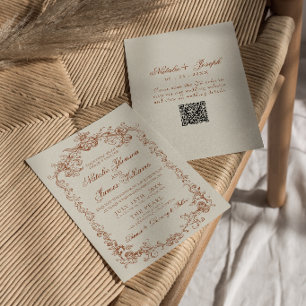 Convites Casamento QR Code Vintage Laranja Queimada Dinheir