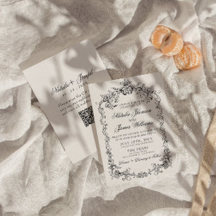 Convites Casamento QR Code Vintage Preto e Branco Dinheiro
