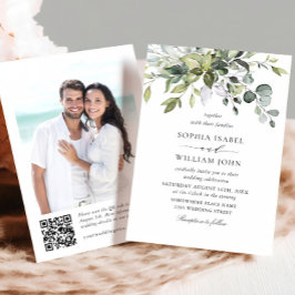 Convites Casamento QR de Eucalyptus com Aquarela Elegante