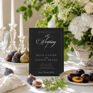 Convites Casamento QR Detalhes Caligrafia Marfim Preto Clás