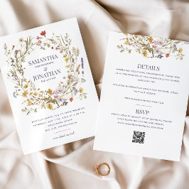 Convites Casamento QR Dupla-Lado de Flor Selvagem