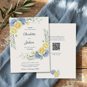 Convites Casamento QR Jardim Country Francês Hydrangea Azul
