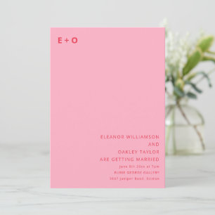 Convites Casamento QR Moderno Monograma Minimalista Rosa Ve