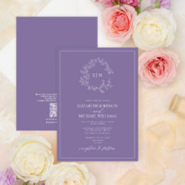 Convites Casamento QRCode Folheto de Lavanda Lilac Monogram