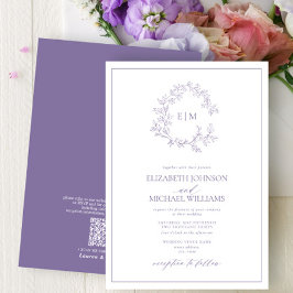 Convites Casamento QRCode Folheto de Lavanda Lilac Monogram