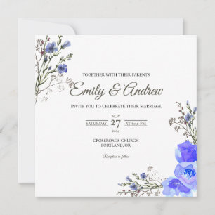 Convites Casamento Quadrado Aquarela Floral Flor Silvestre