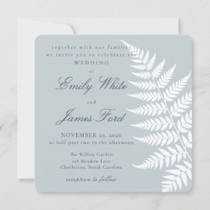 Convites Casamento Quadrado Azul Gélido Branco Elegante