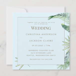 Convites Casamento Quadrado Azul Gélido Tropical Sem Pais