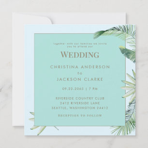 Convites Casamento Quadrado Azul Gélido Tropical & Turquesa