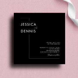 Convites Casamento Quadrado B&W de Script Elegante Mínimo M