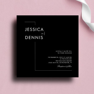 Convites Casamento Quadrado B&W de Script Elegante Mínimo M