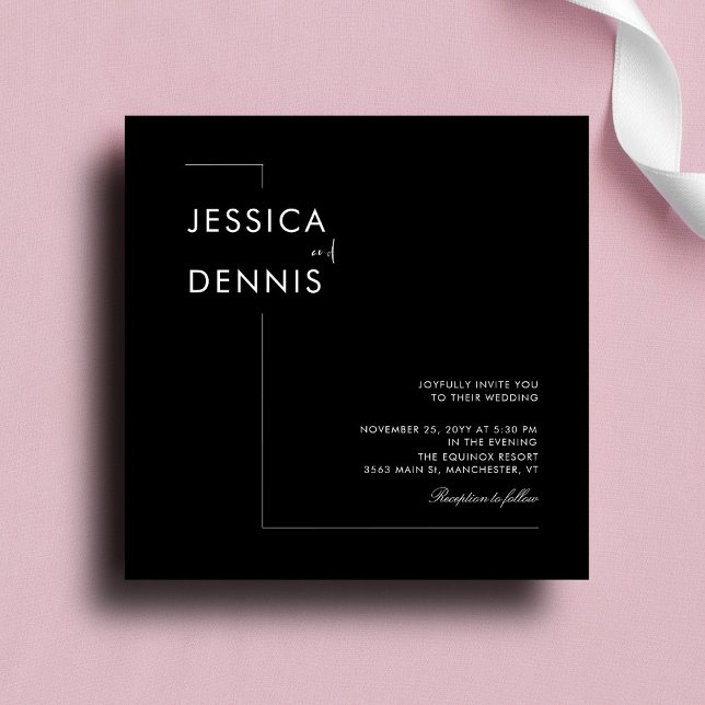 Convites Casamento Quadrado B&W de Script Elegante Mínimo M (Criador carregado)