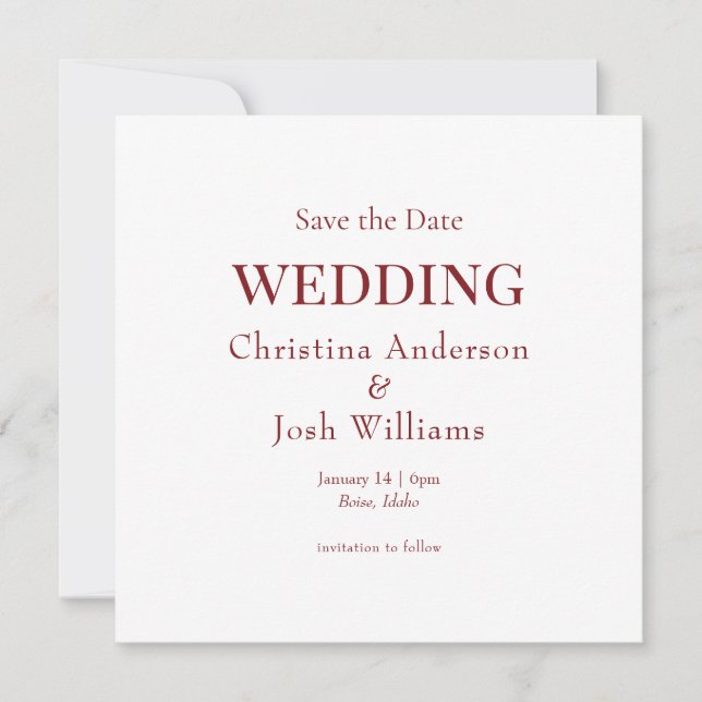 Convites Casamento Quadrado Burgundy Save the Date (Frente)