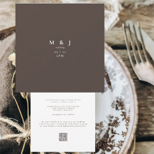 Convites Casamento Quadrado Castanho Escuro e Simples Moder