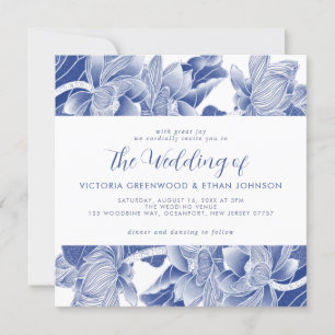 Convites Casamento Quadrado Chinoiserie Chic Flores Brancas