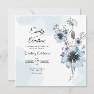 Convites Casamento Quadrado de Aquarela de Flor Silvestre A