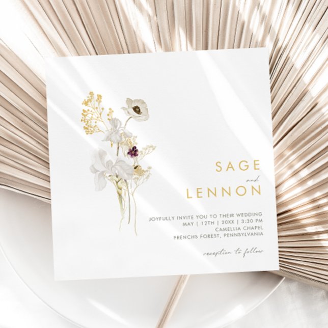 Convites Casamento Quadrado de Buquê de Flor Selvagem (Criador carregado)