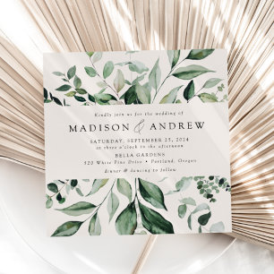 Convites Casamento Quadrado de Creme com Vegetação Abundant