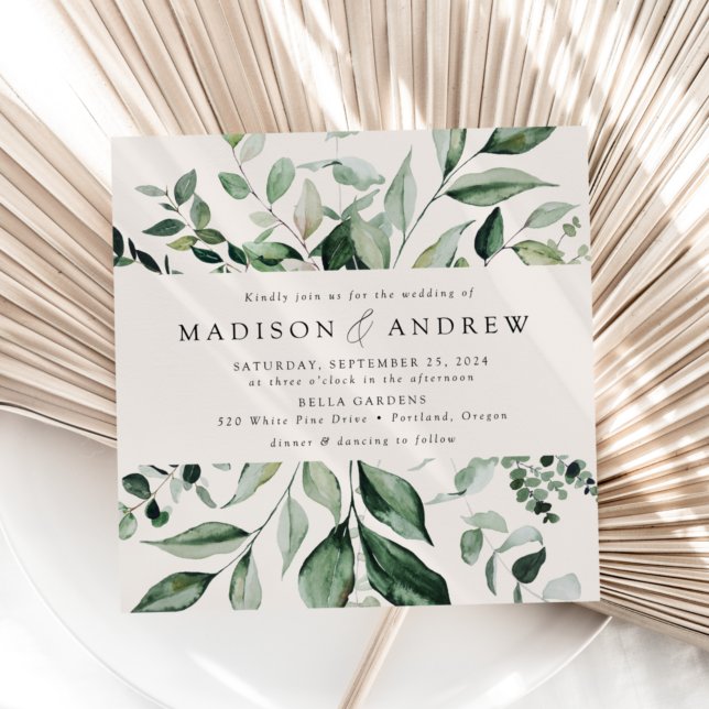 Convites Casamento Quadrado de Creme com Vegetação Abundant (Criador carregado)