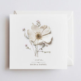 Convites Casamento Quadrado de Flor Branca Elegante