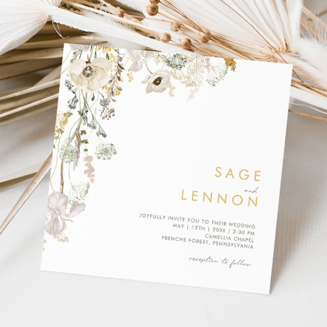Convites Casamento Quadrado de Flor Selvagem Branca (Criador carregado)