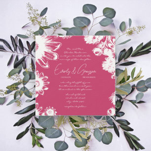 Convites Casamento Quadrado de Flor Vintage de Framboesa