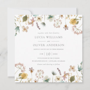 Convites Casamento Quadrado de Flores Selvagem de Aquarela 