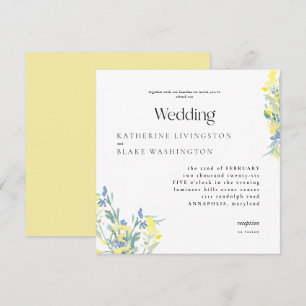 Convites Casamento Quadrado de Flores Selvagens Amarelas e