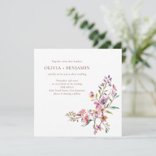 Convites Casamento Quadrado de Flores Silvestres Rosa Capri