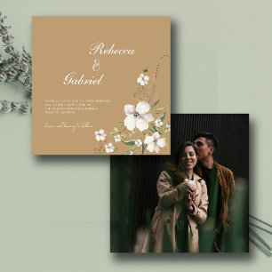 Convites Casamento Quadrado de Foto Floral de Aquarela Eleg
