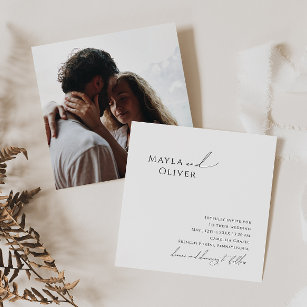 Convites Casamento Quadrado de Fotos com Script Minimalista
