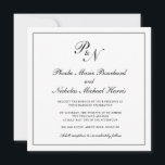 Convites Casamento Quadrado de Monograma Branco e Preto For<br><div class="desc">Convite de casamento tradicional e quadrado clássico com um simples design com seu monograma inicial e seus nomes em um dentro de caligrafia elegante de uma fronteira fina. O dorso é preto sólido. Este clássico design preto e branco é perfeito para um casamento formal.</div>
