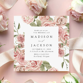 Convites Casamento Quadrado de Rosas e Folhagens Elegantes 