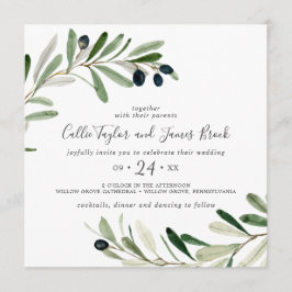 Convites Casamento Quadrado do Branch de Oliveiras Moderno