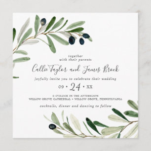 Convites Casamento Quadrado do Branch de Oliveiras Moderno
