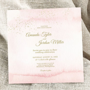 Convites Casamento Quadrado do Tipo Dourado de Água Rosa