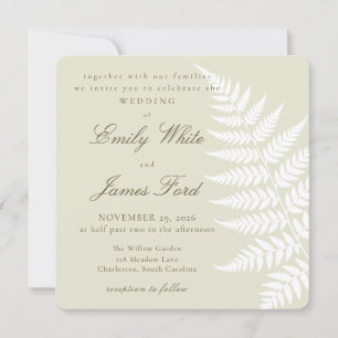 Convites Casamento Quadrado Elegante com Samambaia Branca V