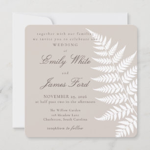 Convites Casamento Quadrado Elegante Mocha Taupe Samambaia