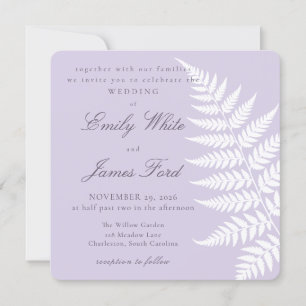 Convites Casamento Quadrado Elegante Soft Lavender White Fe