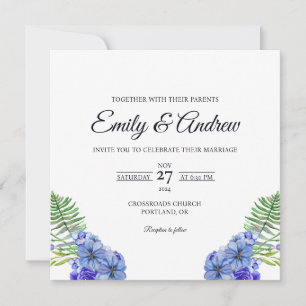 Convites Casamento Quadrado Floral com Borda de Samambaia A