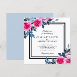 Convites Casamento Quadrado Floral de Rosas de Aquarela Ele