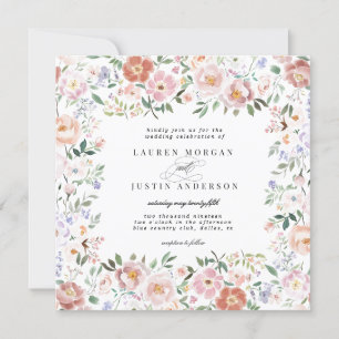 Convites Casamento Quadrado Floral primavera Ditsy Blush