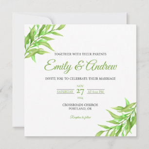 Convites Casamento Quadrado Floral Vinha Verde Aquarela