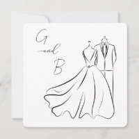 Casamento Quadrado Monograma Preto Branco Minimali